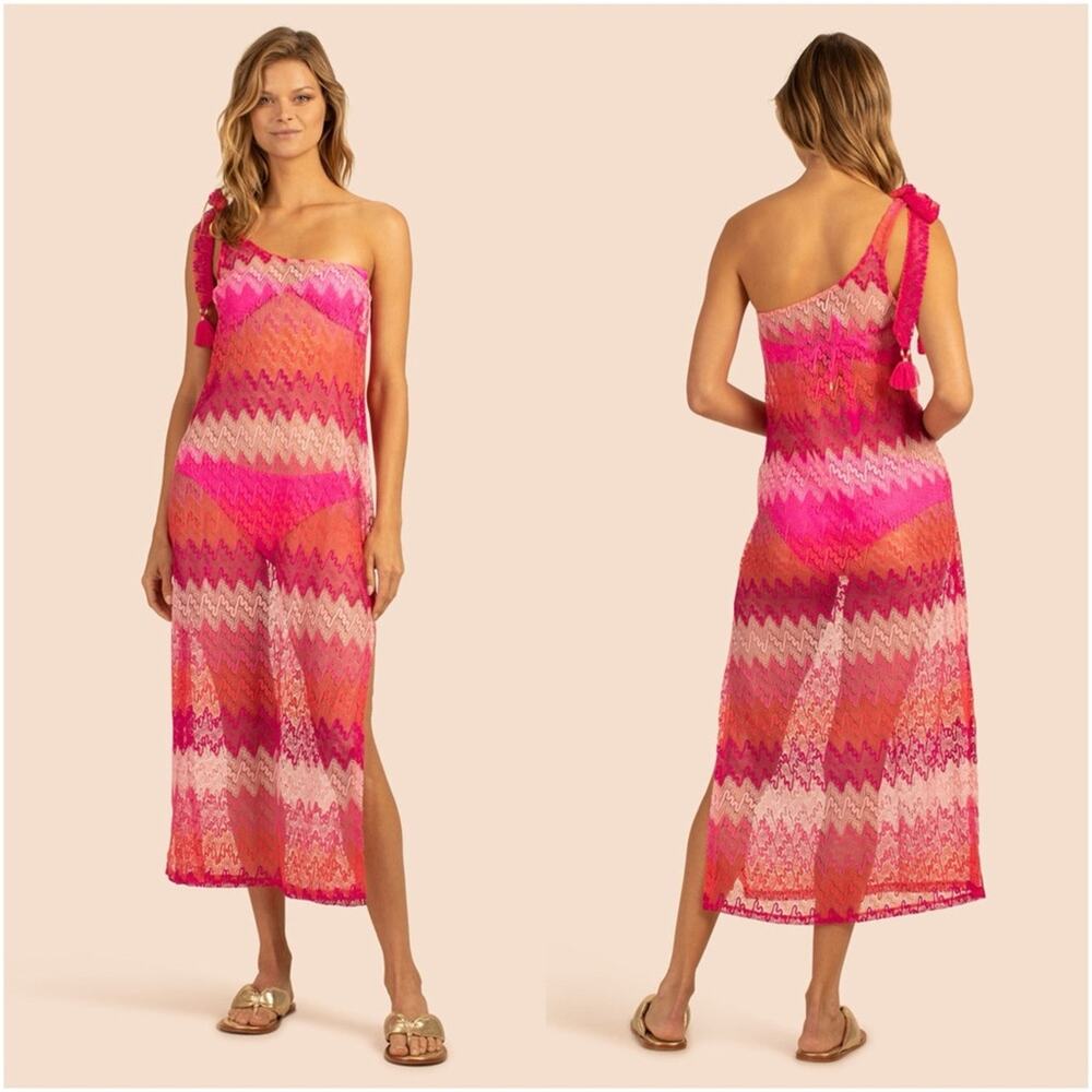 TRINA TURK Cascade Crochet Asymmetrical Maxi Dress